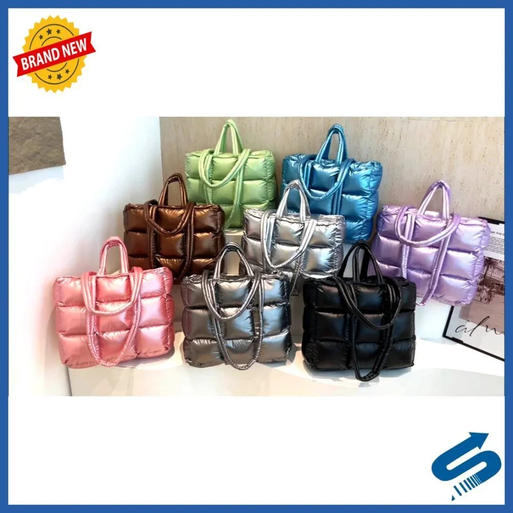 Quilted Puffer Tote Bag Large Roomy Capacity Work Travel Shoulder Purse